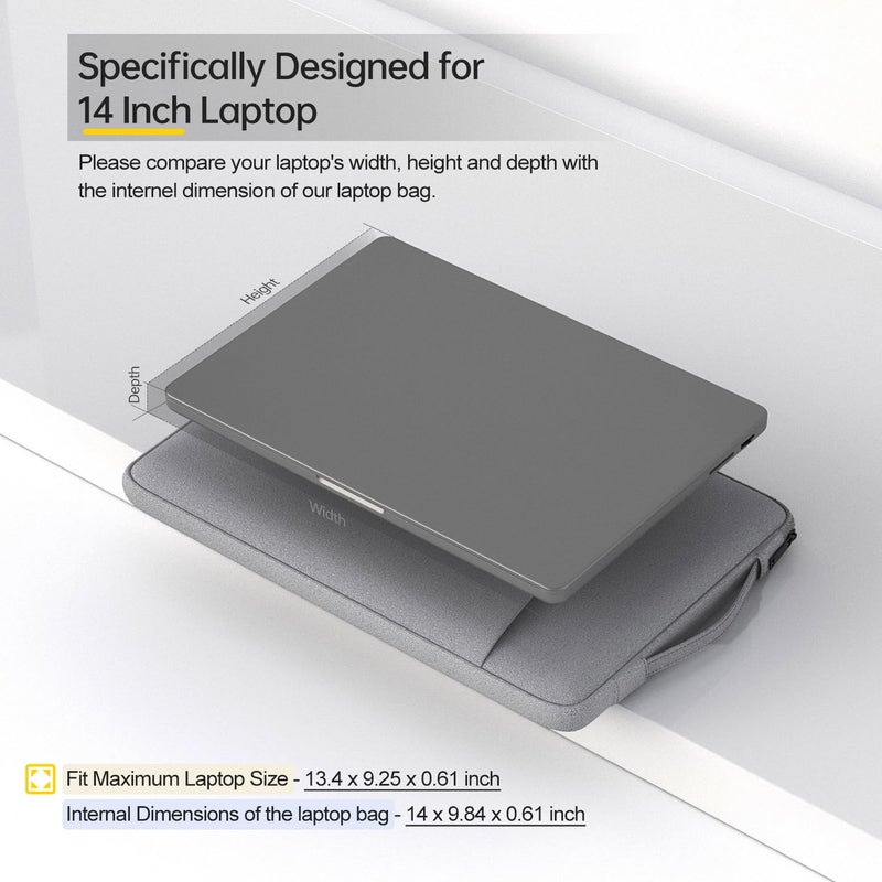 iKammo 14 inch Chromebook Case Sleeve for HP Stream 14/ Chromebook x360/Elitebook/Omnibook 14, Lenovo Yoga/IdeaPad, Dell Inspiron Carrying Bag, Light Grey - Image 2